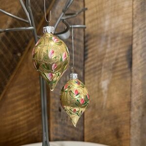 Vintage Made In Romania Glass Hand Painted Christmas Ornaments Set Of 2